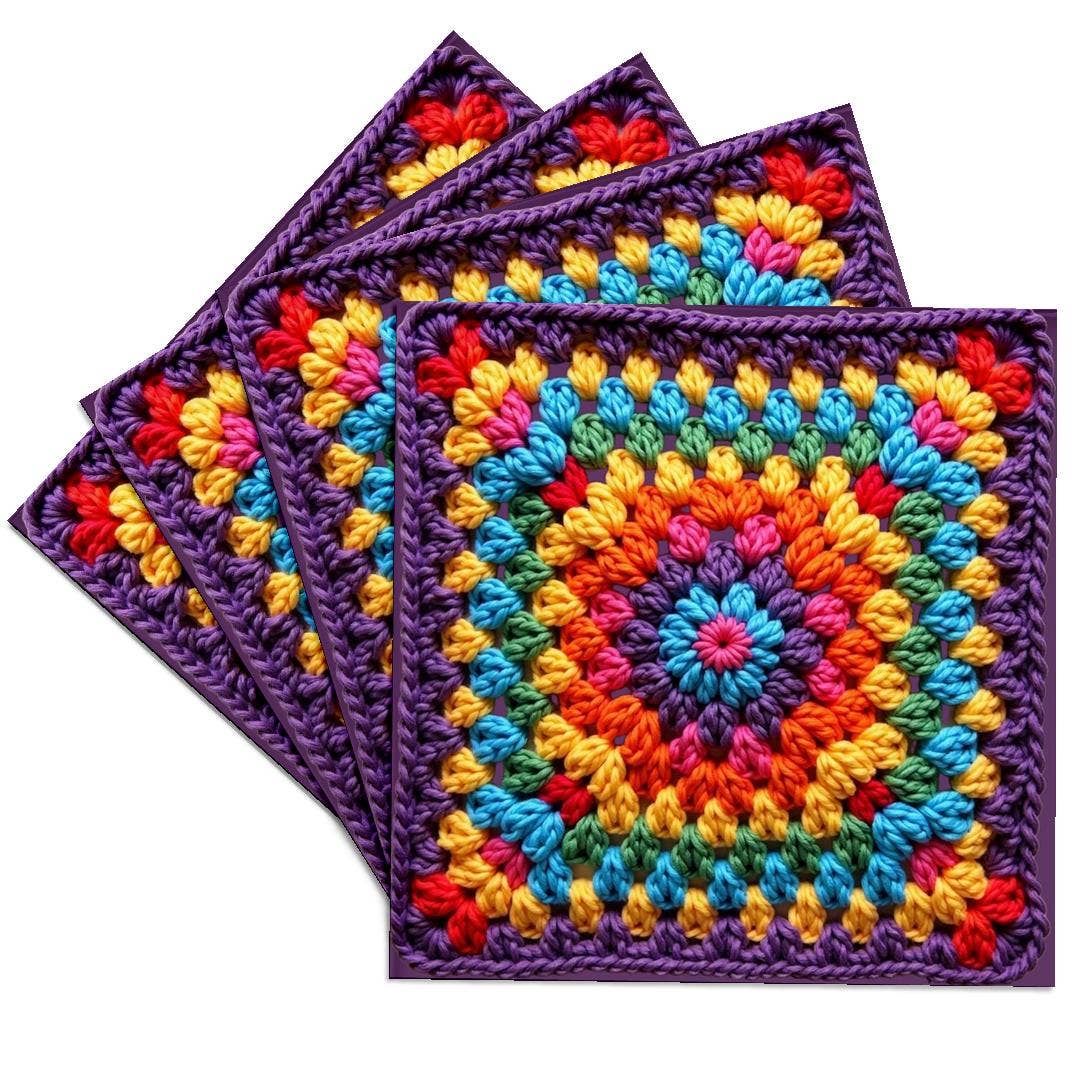 3dRose - Wholesale Coffee Mug - 3dRose, Granny Square Crochet Pattern Purple Edged Seventies Retro Pattern , Coaster0