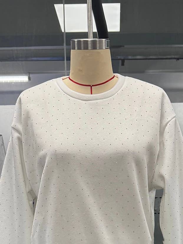 Rosa Clothing - Wholesale Top & Pant Set (NOT Loungewear) - Women's - Allover Rhinestone sweatshirt wide leg Leisure set11