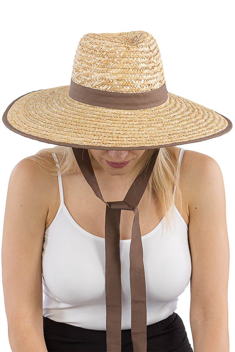 Cap Zone - Wholesale Straw Hat - Women's - Grosgrain Chin Strap Wide Brim Wheat Straw Lifeguard Hat3