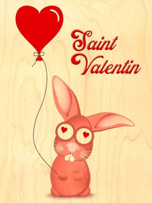 CARTÃO POSTAL DE MADEIRA / COELHO ROSA DIA DOS NAMORADOS por atacado de Hironwoods