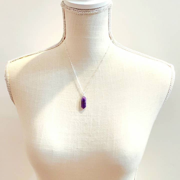 MergingMetals - Wholesale Pendant/Charm Necklace - Long Faceted Amethyst Marquise Necklace4