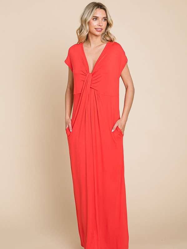 CAD1485 - MAXIJURK MET DIEPE V-HALS EN TWISTDETAILS voor wholesale door Culture Code