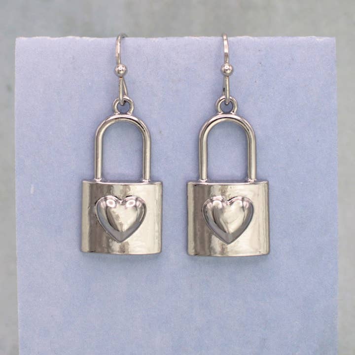 ZAD - Wholesale Dangle Earrings - Love Locked Silver Heart Lock Earrings2