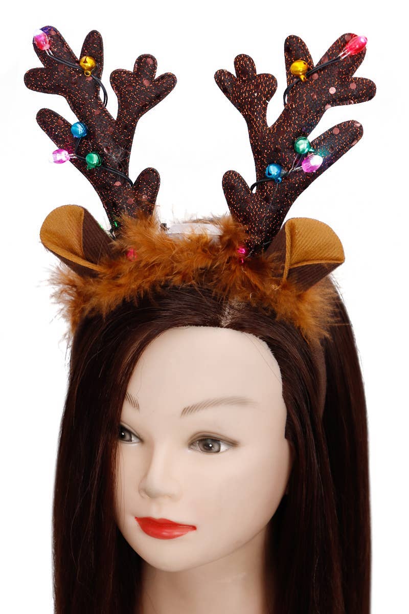 BROWN Reindeer Fuzzy Antler Led Light-up Hairband for wholesale on Faire1