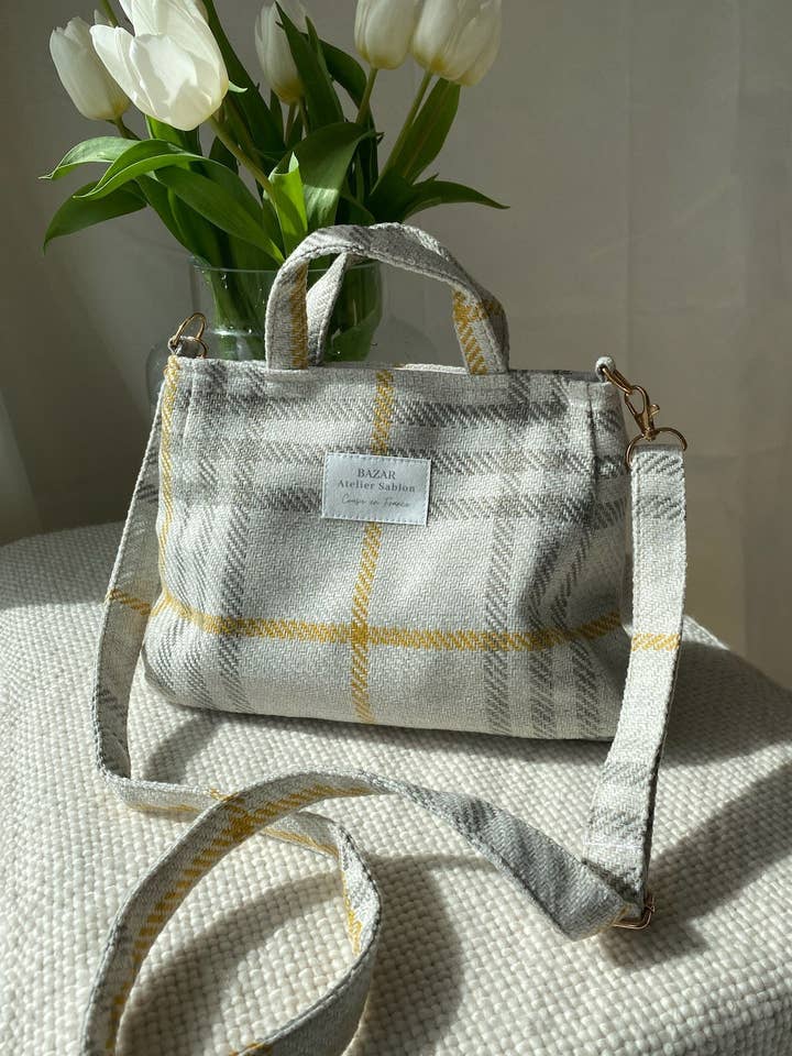 Mini Tote - Píon Tartan de Mostarda por atacado de Bazar Atelier Sablon