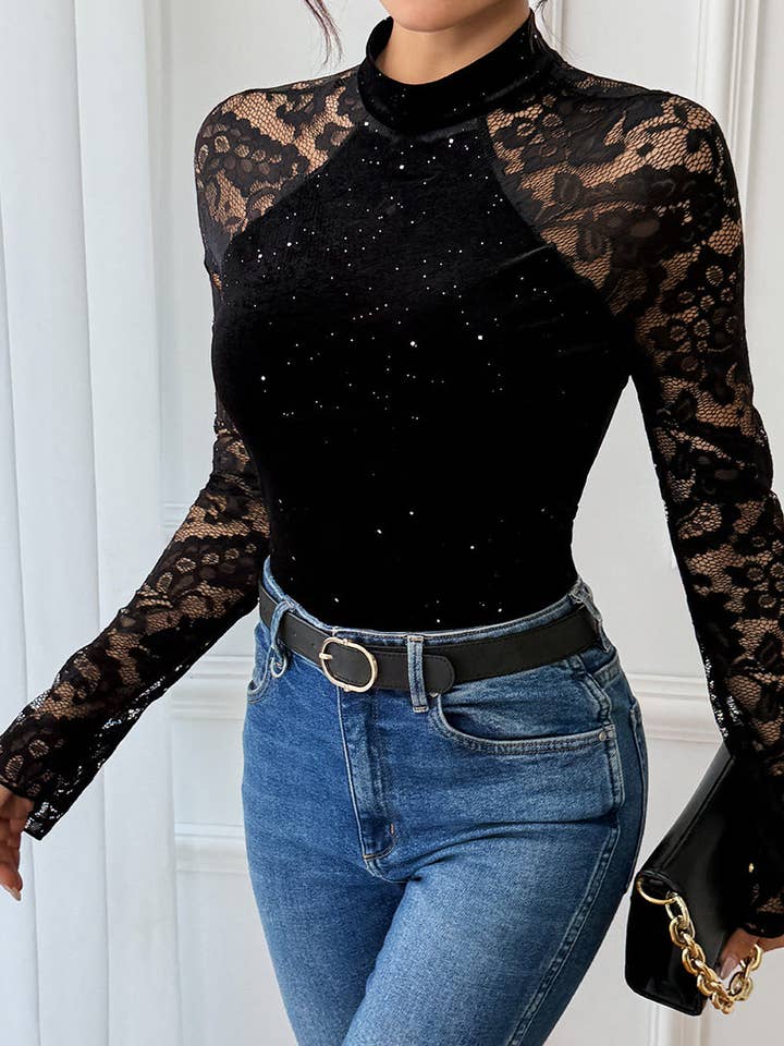 Body à manches en dentelle ornées pour la vente par Mccolin