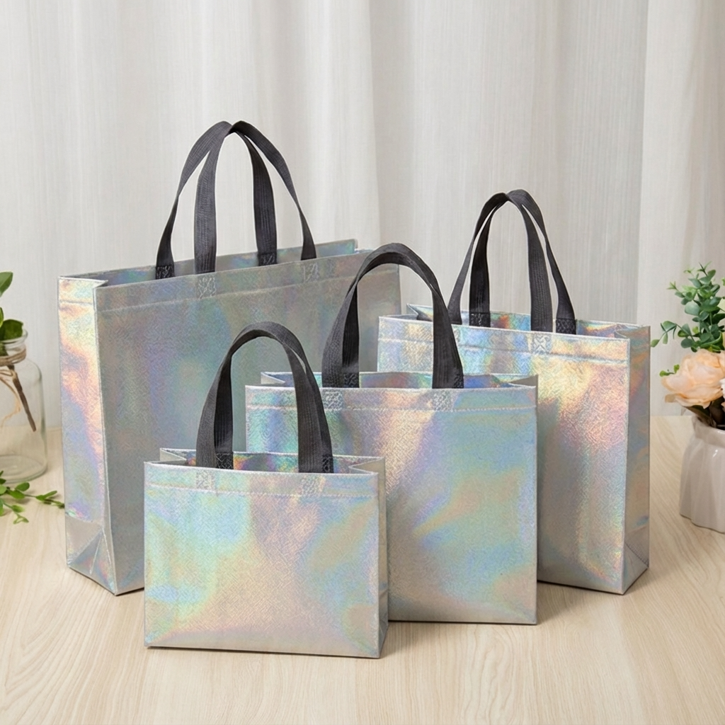 ByHome – wholesale Gift bag – 50pcs, 4 Sizes Iridescent Holographic Non-woven Gift Bag2