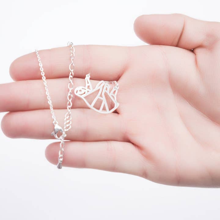 La Menagerie - Wholesale Halskettinghanger - Luiaard zilveren origami ketting8