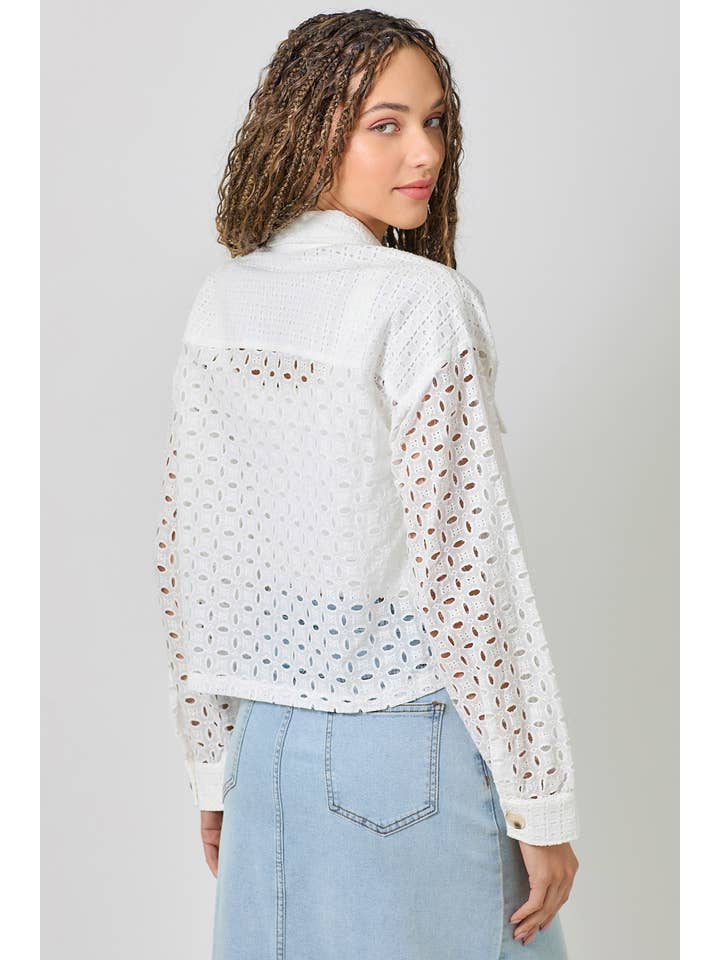 Mystree - Wholesale Jacket - Women's - 61096 Button Down Mixed Eyelet Jacket