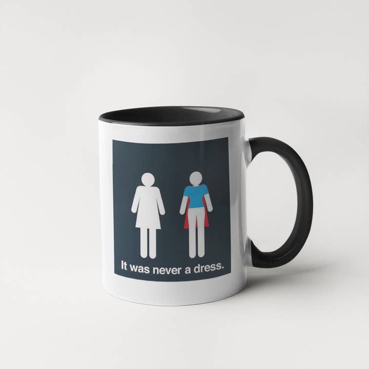 Calm Down Caren - Wholesale Coffee Mug - It Was Never A Dress - Woman Wearing A Cape Feminist Mug