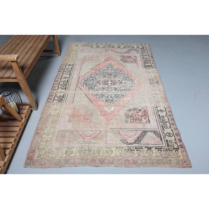 Vintage Turkse Tapijt, Gebied 4,6x7,3 ft (140x222 cm) Tapijt, Bruin Bloemen Paisley Wol Tapijt voor wholesale door The Loom Wholesale