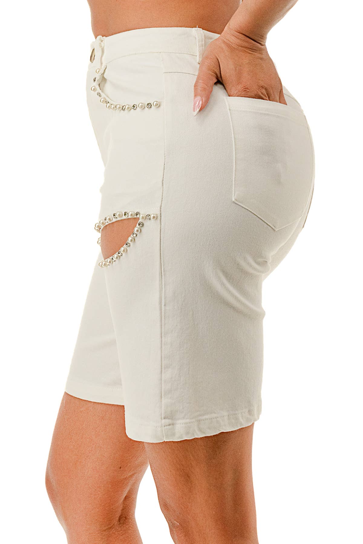 SALT - Vendita all'ingrosso Jeans - Donna - (SP3953) Shorts con Perle Intagliate Decorate15