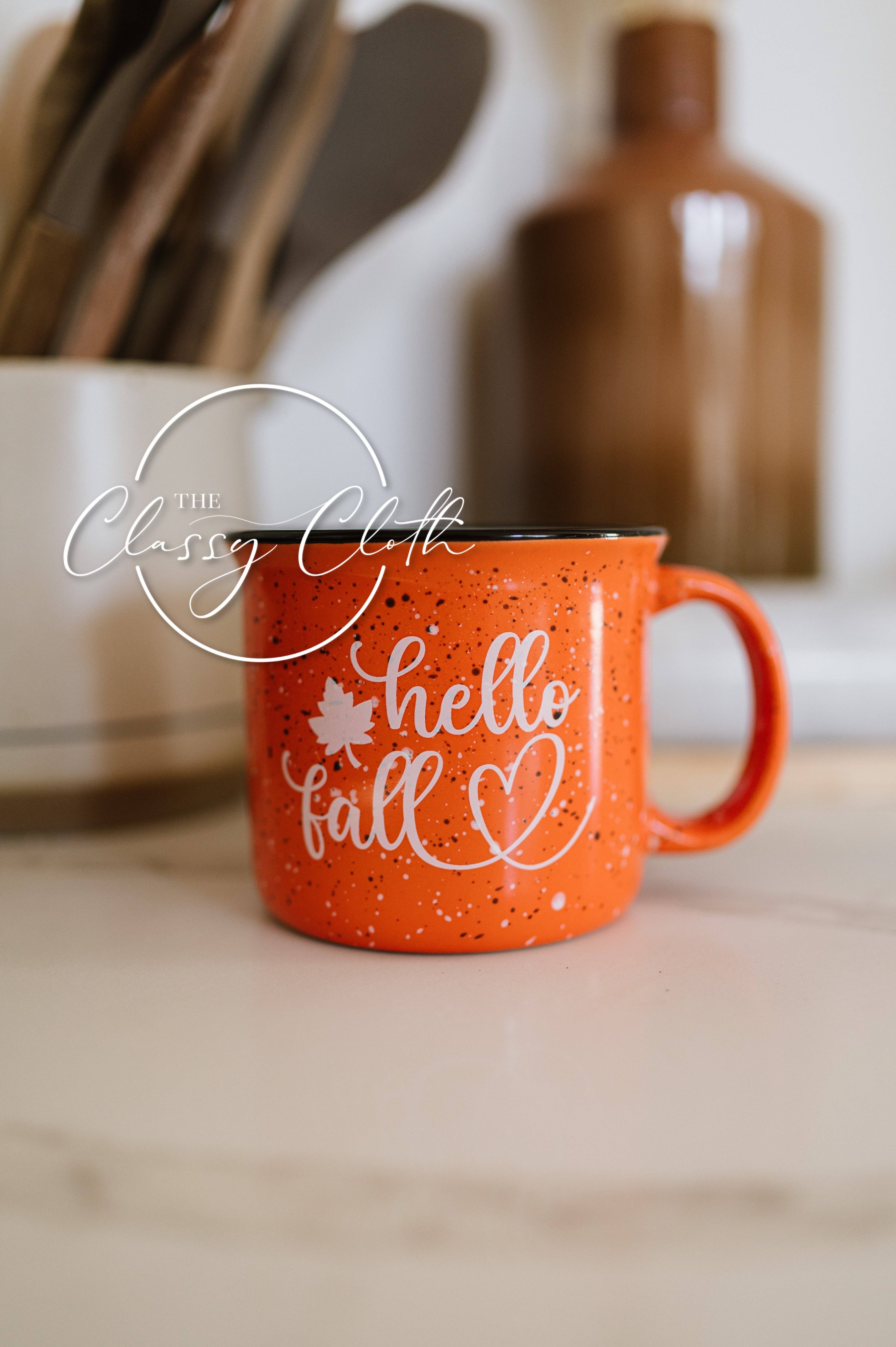 The Classy Cloth WS - Wholesale Coffee Mug - Coffee Mug Cup Speckled- Orange Hello Fall RTS3