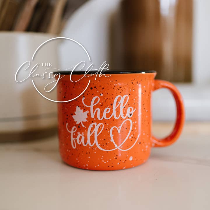 The Classy Cloth WS - Wholesale Coffee Mug - Coffee Mug Cup Speckled- Orange Hello Fall RTS3