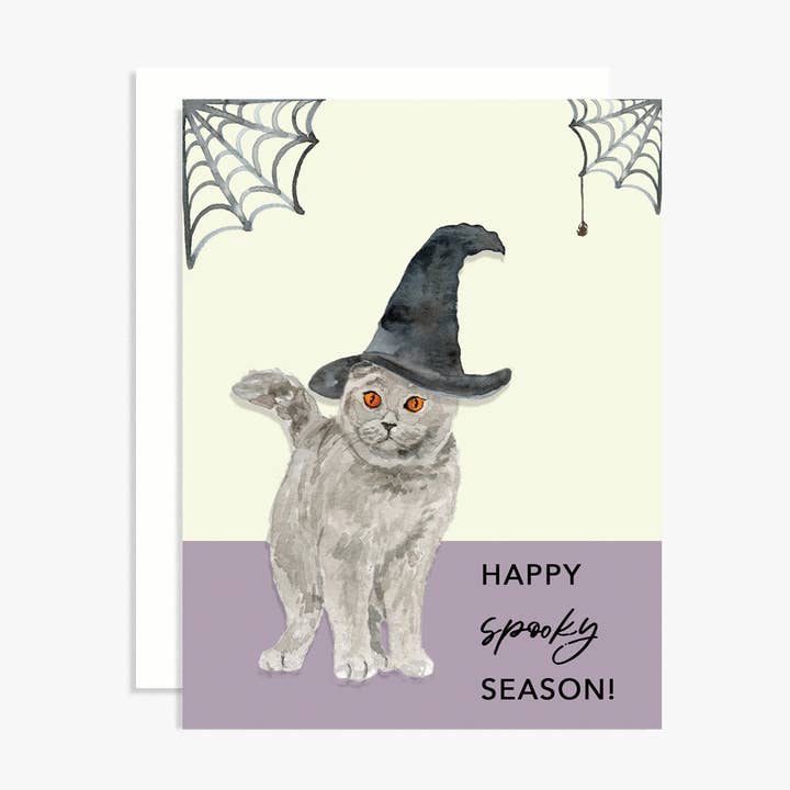Happy Spooky Season - Witch Cat Halloween Greeting Card for wholesale by The Scribblist