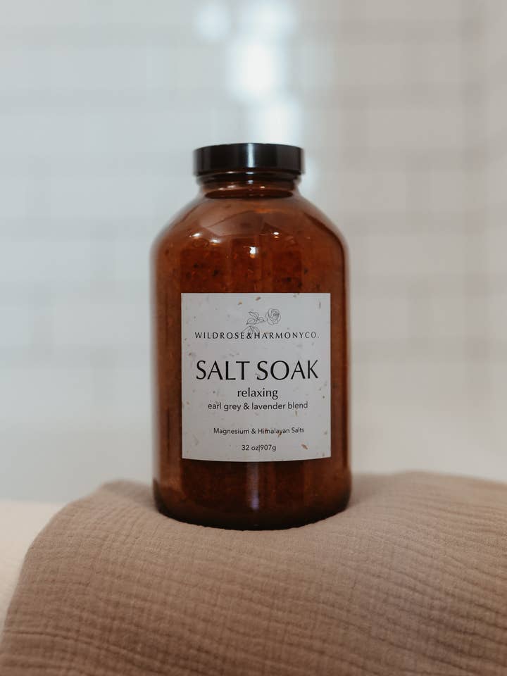 Earl Grey & Lavender Salt Soak for wholesale by Wild Rose & Harmony Co.