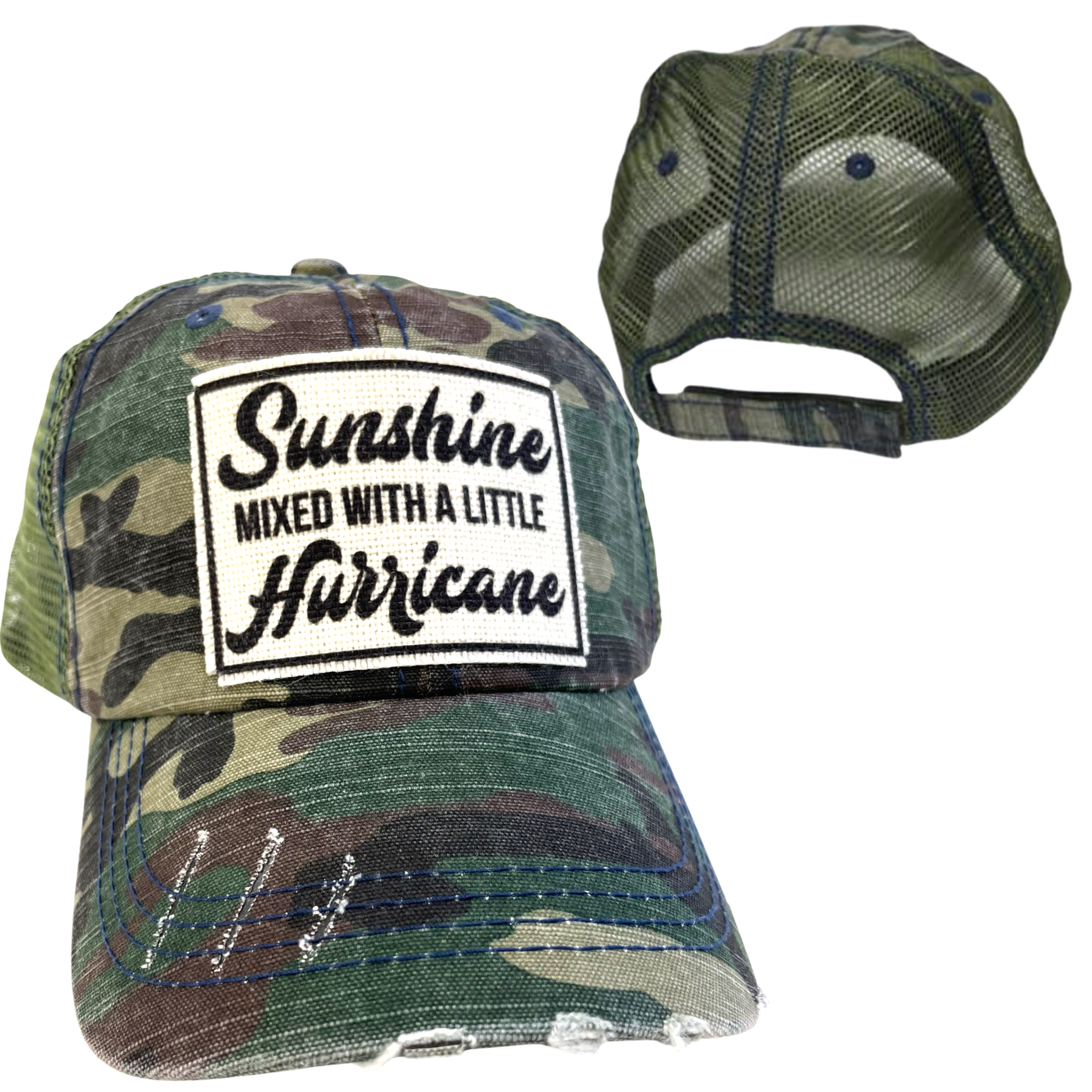 dkhandmade - Wholesale Trucker Hat - Women's - SUNSHINE WITH A LITTLE HURRICANE | WOMAN'S HAT | DISTRESSED0
