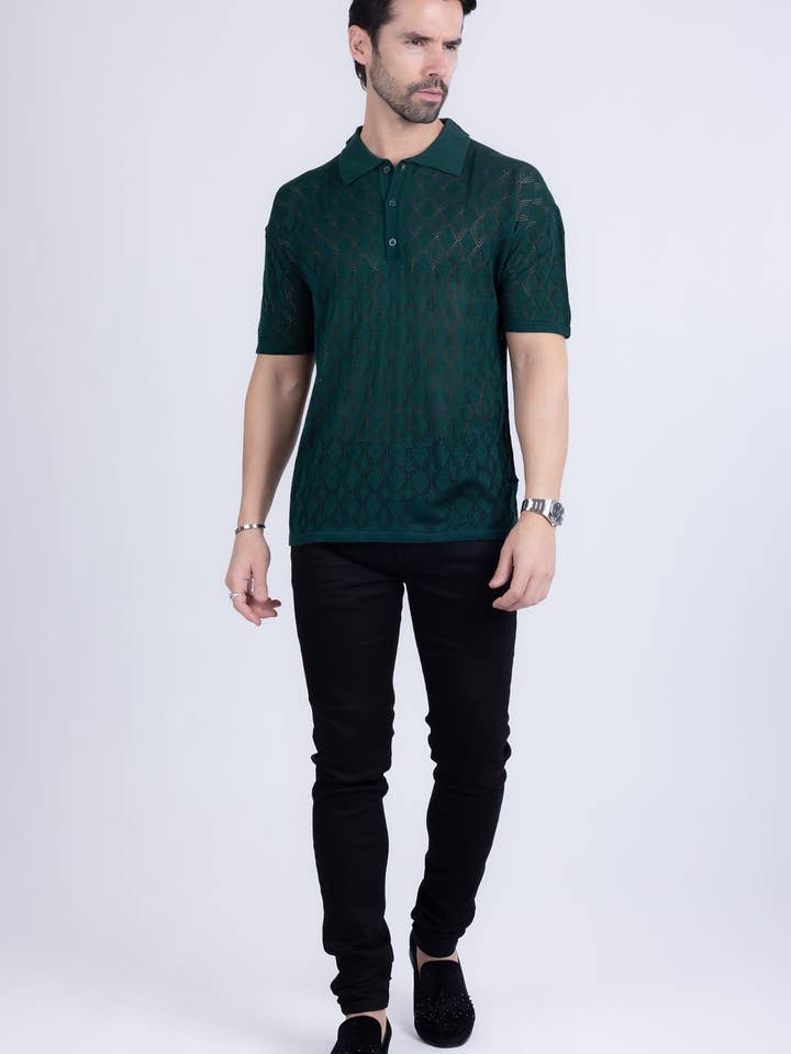BARABAS - Wholesale Polo - Men's - Men's Geometric Stretch See Through Polo Shirts 5P12