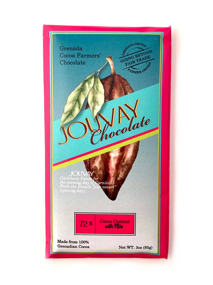Dark Chocolate Bar with Cocoa Nibs (72% Cocoa Content) for wholesale by Jouvay Chocolate
