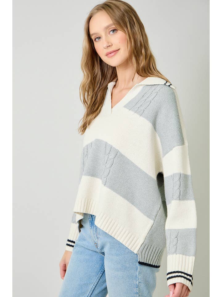 Mystree - Wholesale Knit Sweater - Women's - 60899 V-Neck Multistripe Sweater2