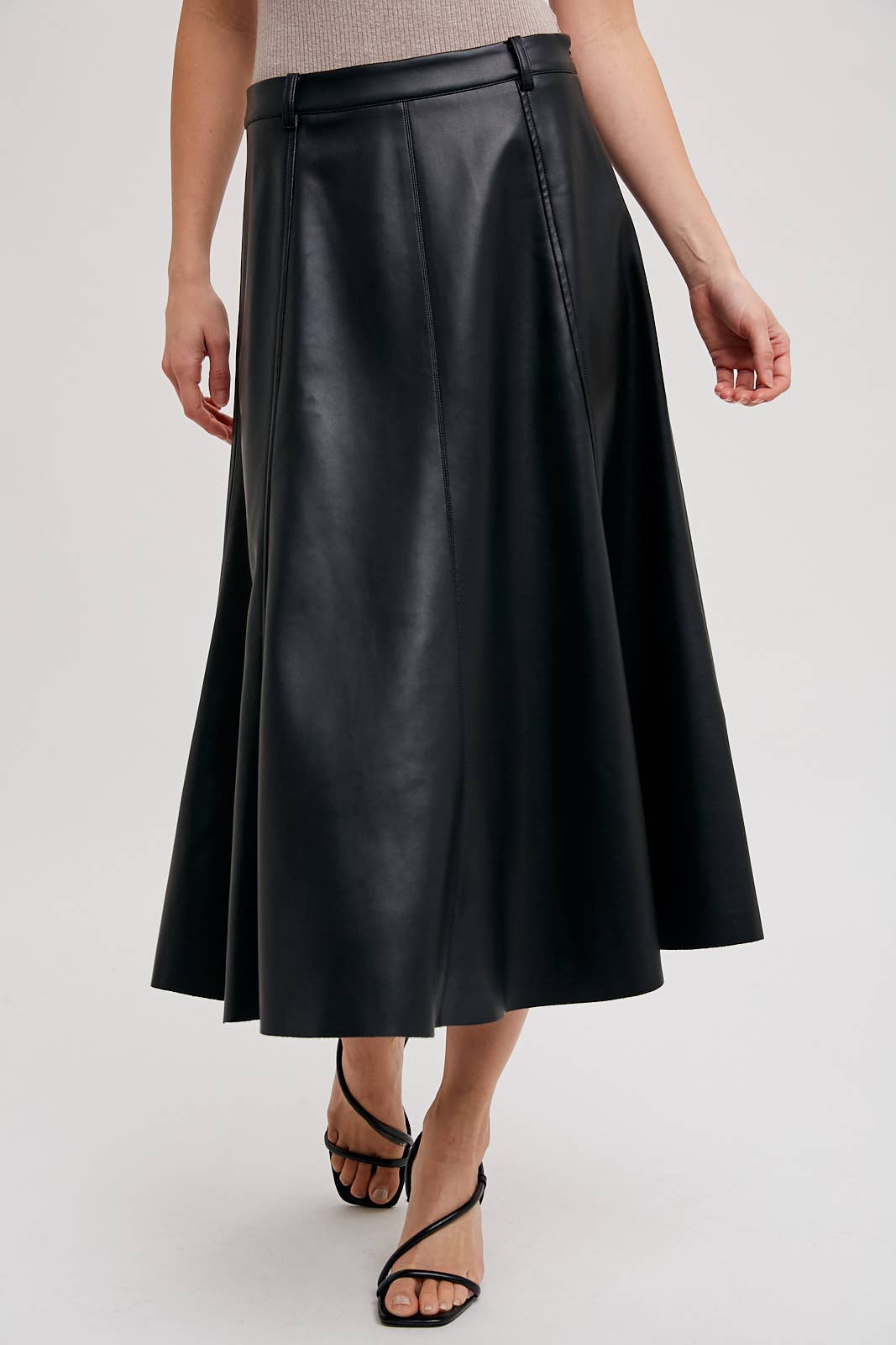 Bluivy - Wholesale Skirt - Women's - FAUX LEATHER FLARE MIDI SKIRT15