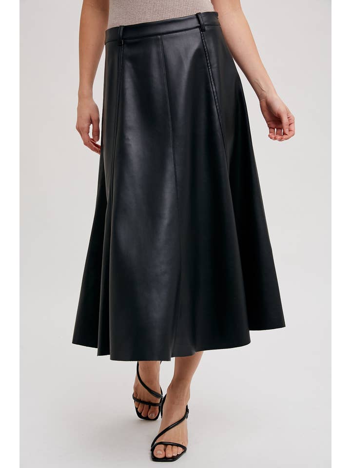 Bluivy - Wholesale Skirt - Women's - FAUX LEATHER FLARE MIDI SKIRT15