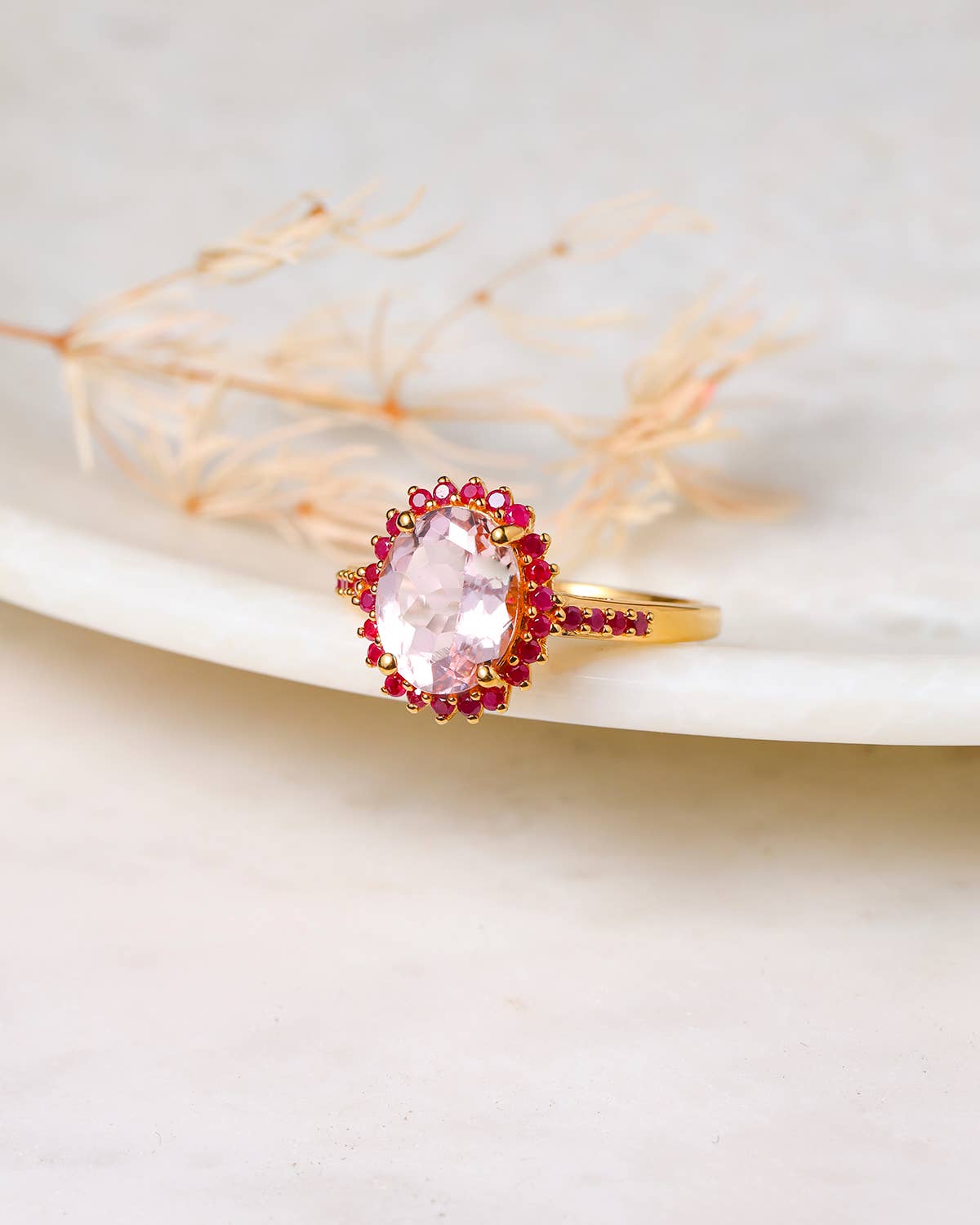 Tiramisu - Wholesale Single Stone/Solitaire Ring - 10K Yellow Gold Morganite Gemstone Rose Flame Ring1