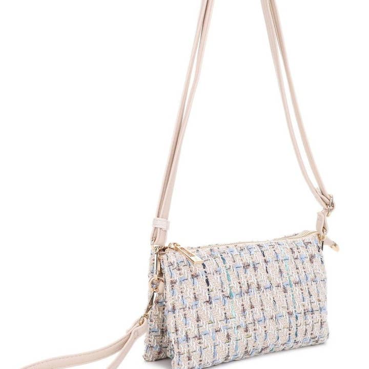 MiMi Wholesale - Wholesale Crossbody Bag - Women's - FC20643 Tweed Three Compartment Crossbody Bag2