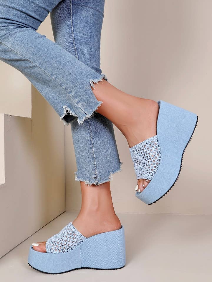 Sandália compensada em lona tendência H8-915 por atacado de Joia Paris