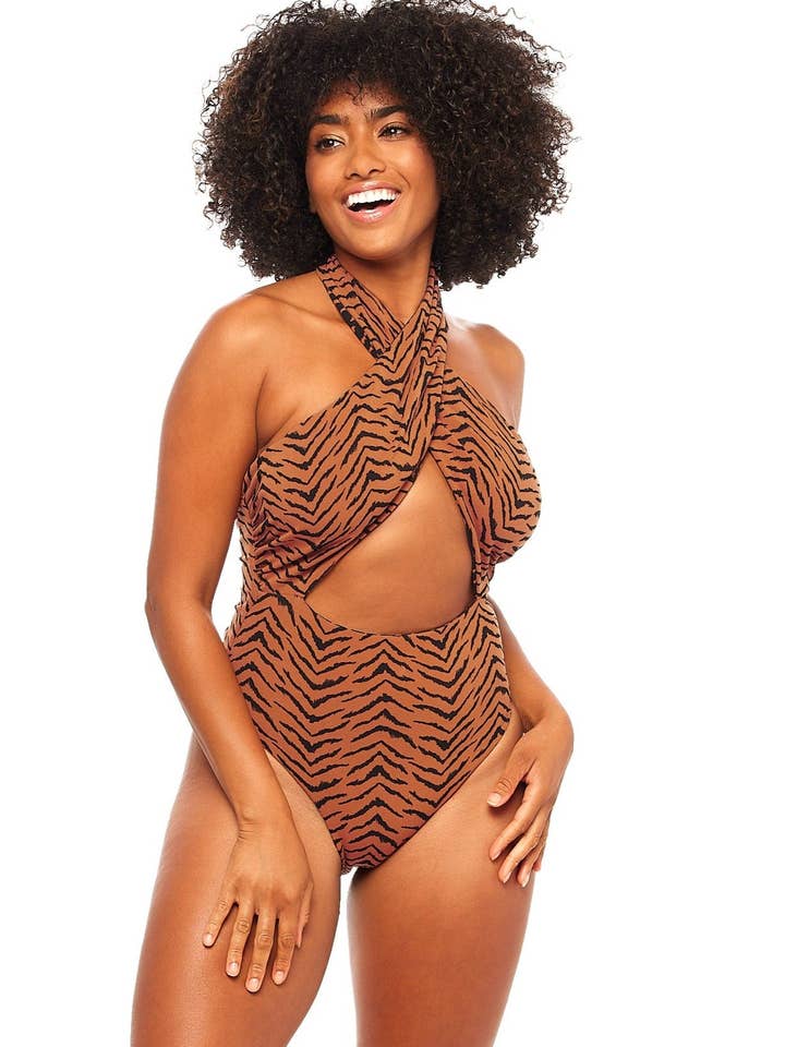 Santorini Einteiliger Badeanzug mit Neckholder - Tiger Switch für den Großhandel von JMP The Label