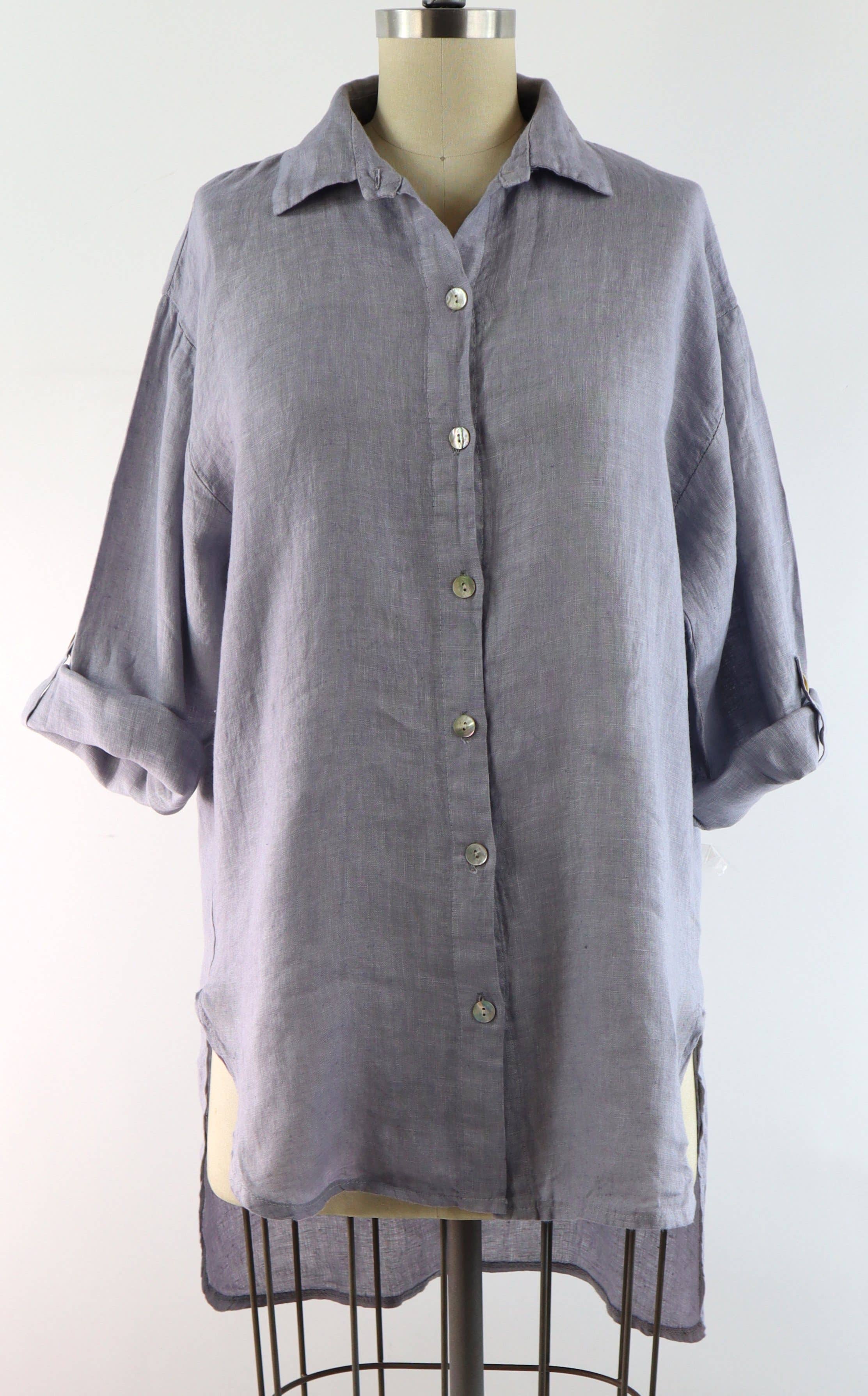 LINEN AND GAUZE - Vente Tunique – femme - 3348 - Blouse ample en lin Hi Low 9 couleurs1