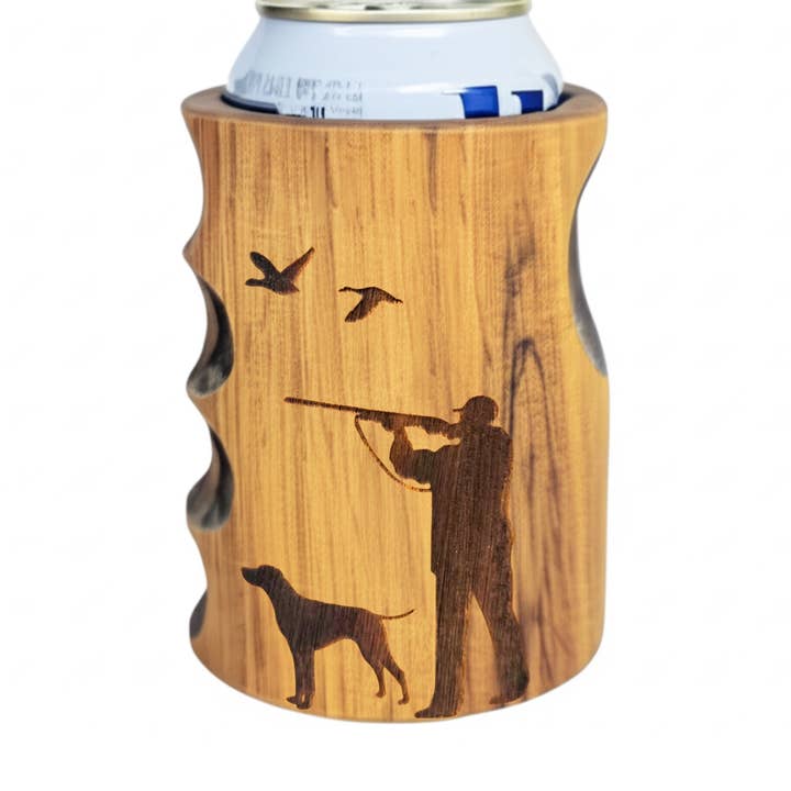 Beer Koozie - Hand Carved Wood - Hunter/Outdoor Engraving for wholesale by Beer Drinking Accessories