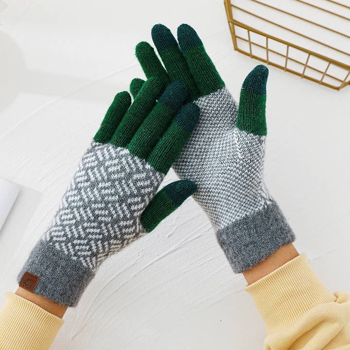 ACCITY - Wholesale Gloves - Unisex - KNITTED FLEECE PLAID TOUCH SCREEN WARM GLOVES_CWAG037118
