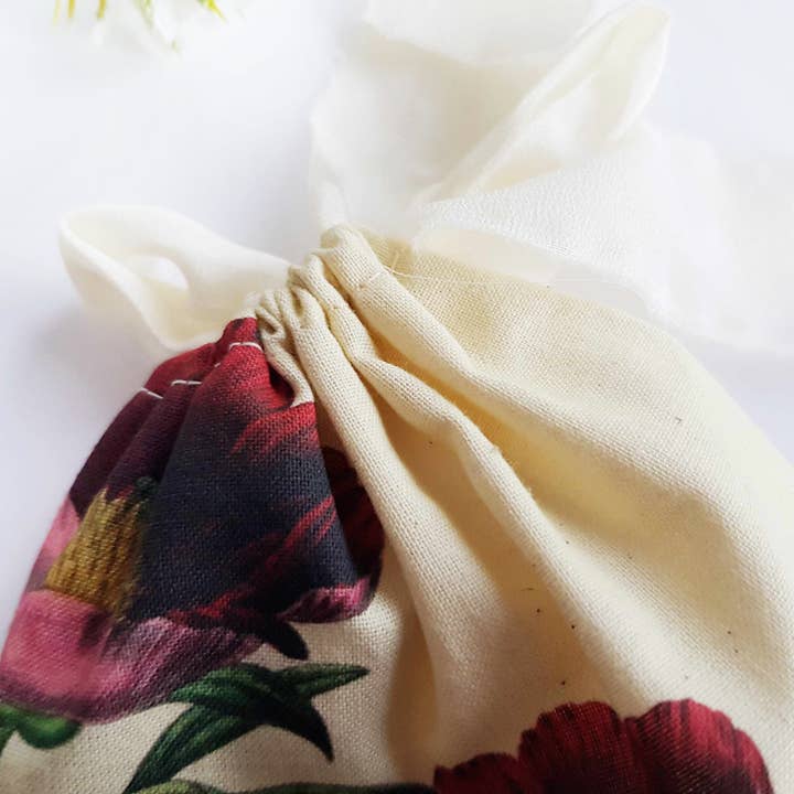Six Acre Meadow - Wholesale Gift bag - Organic Cotton Peony Print Gift Pouches with Silk Ribbon3