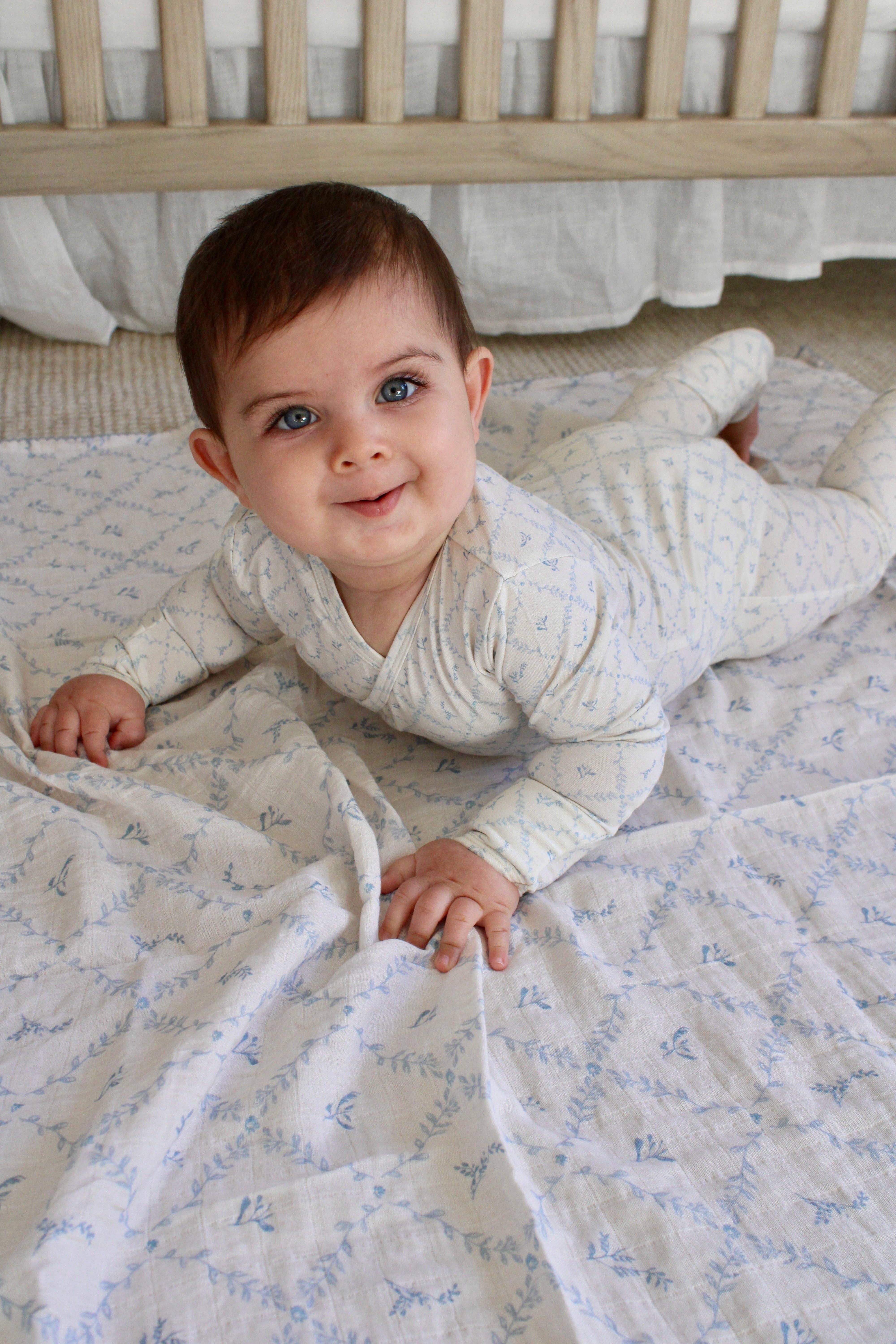 Little Threads - Wholesale Sleepsuit - Baby - Blue Lattice Bamboo Wrap Footie4