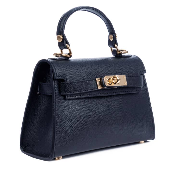 dark navy Asciano handbag genuine Palmellato leather closure and strap for wholesale on Faire1