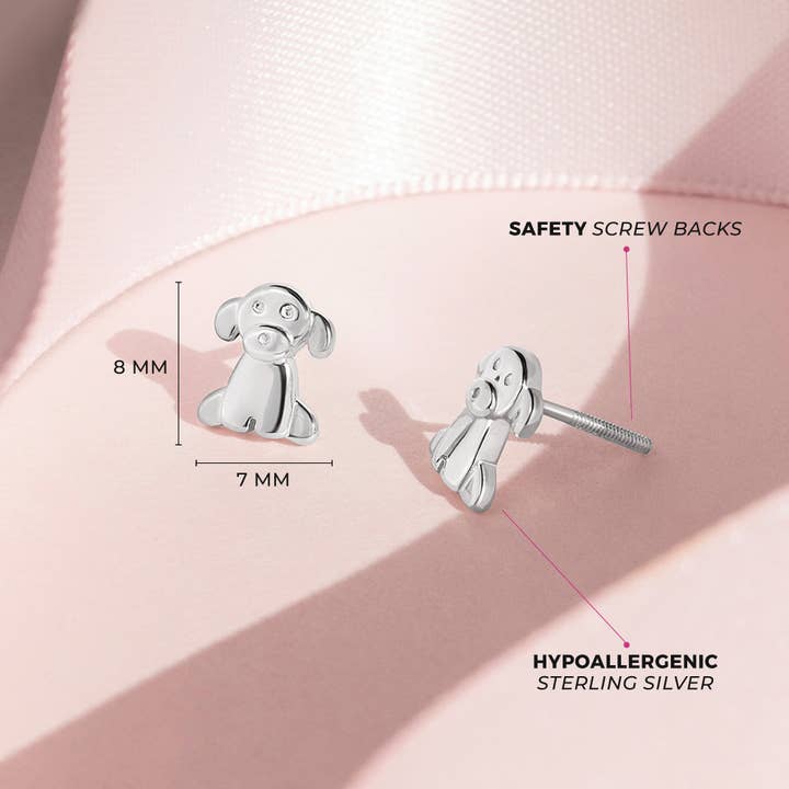 In Season Jewelry - Wholesale Earrings - Kids - Puppy Dog Kids Children's Girls Earrings - Sterling Silver