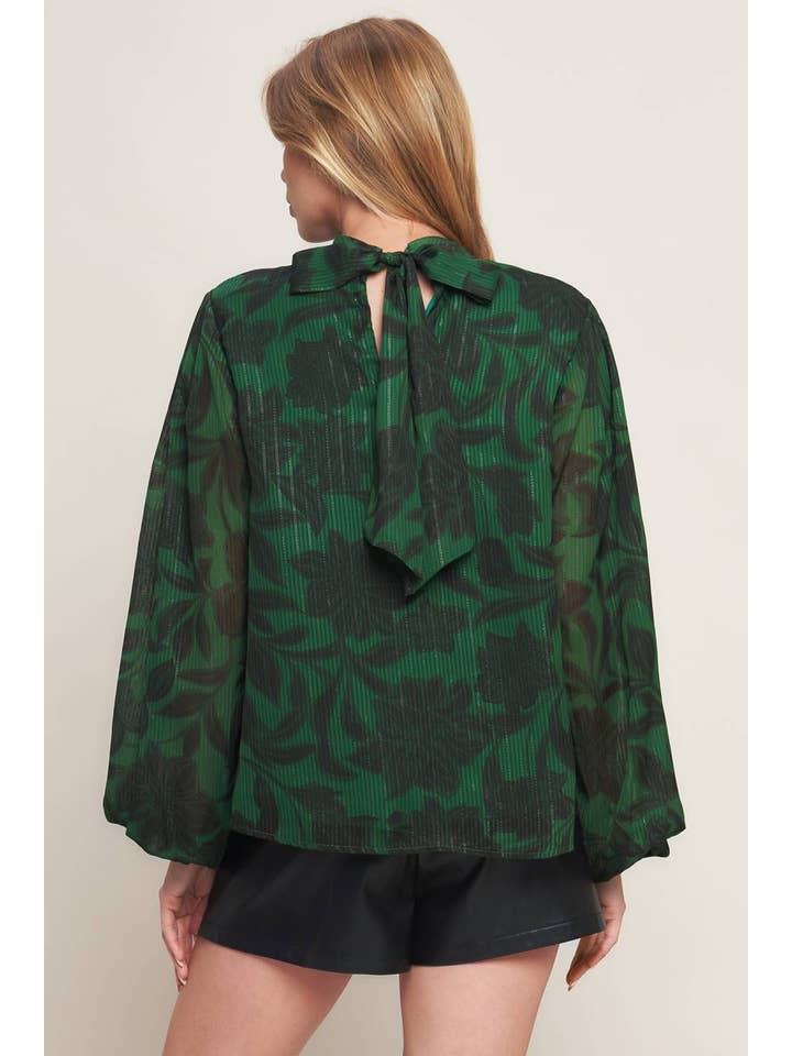 GREEN BLACK A printed woven top - IT13399 for wholesale on Faire3