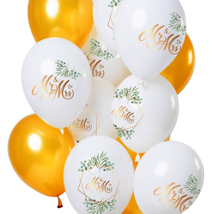 Balloons Wedding 'Mr & Mrs' Gold 30cm - 12 pieces for wholesale by Folat BV