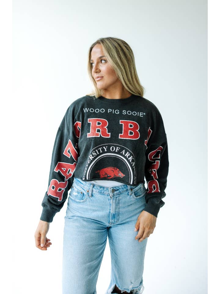 WHITE Arkansas Phipps Split Cropped Longsleeve for wholesale on Faire