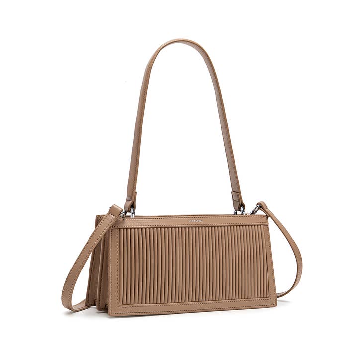 Abigail Clutch - Recycled Vegan Bag - Sand Pleated for wholesale on Faire