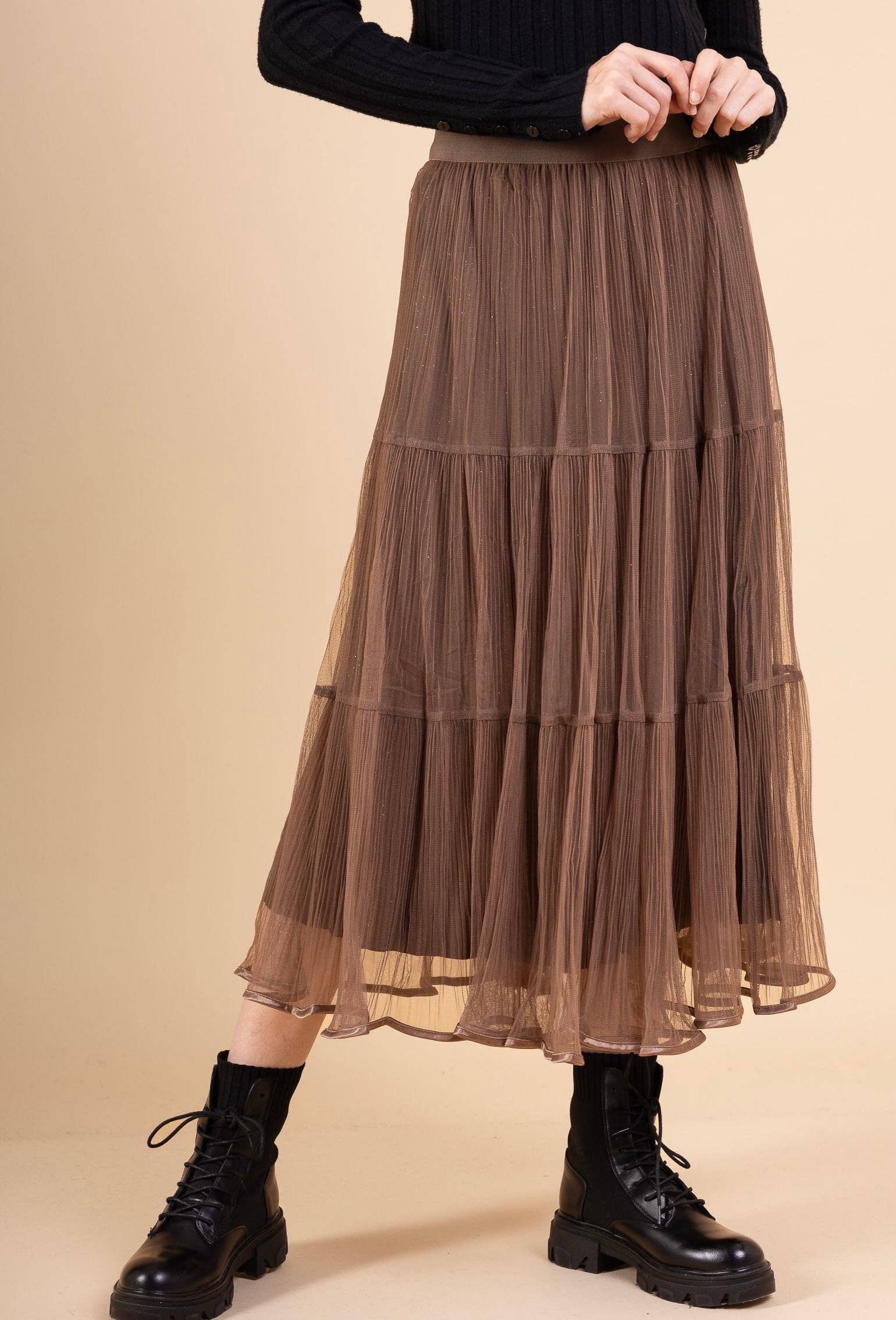 Reversible taupe tulle long skirt for women - Orice for wholesale on Faire