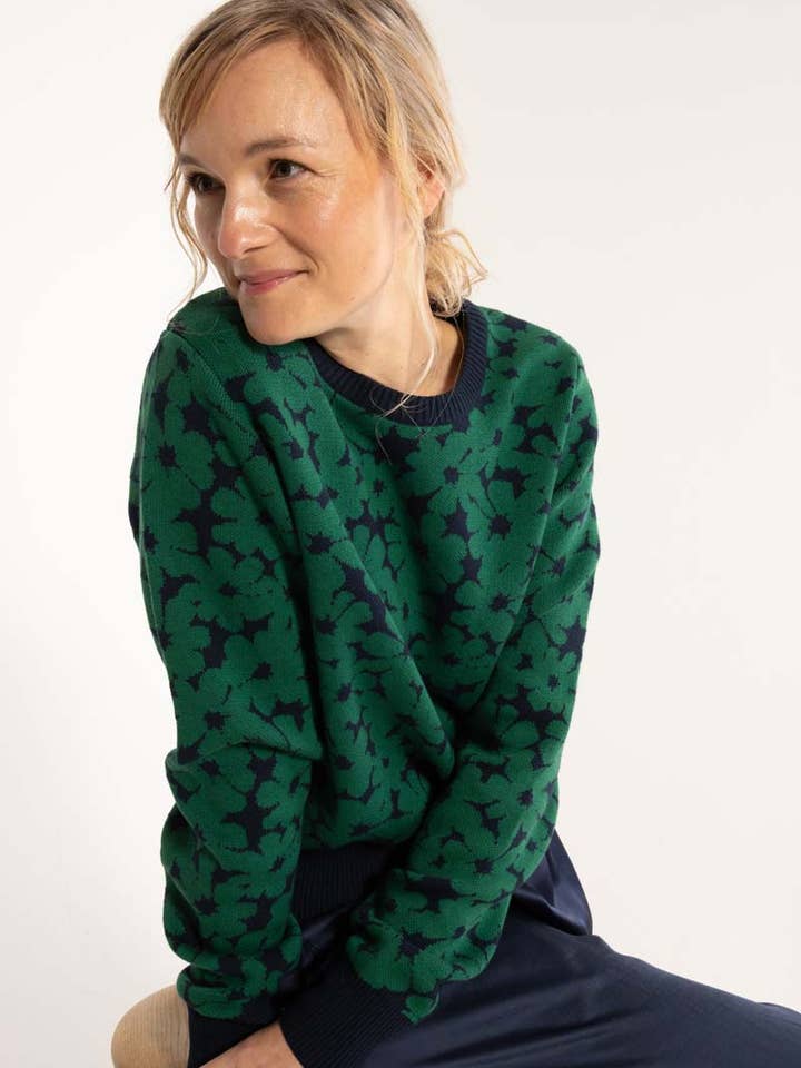 Danefae København - Wholesale Knit Sweater - Women's - Danefox Cotton Jaquard Sweater Dark Pine/Dark Navy