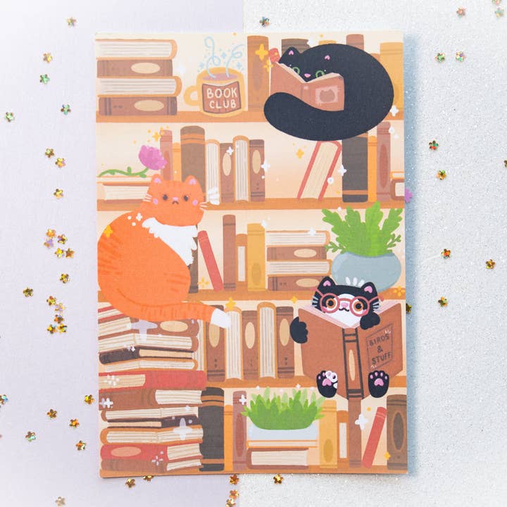 Book Lover Cats Illustration Art Print pour la vente par Sparkles in the Wild