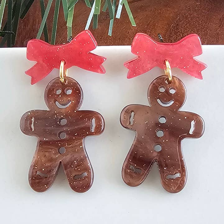 Spiffy & Splendid – Brincos de argola por atacado – Brincos de Gengibre com Laço - Brilho Vermelho // Natal, Feriado, Joalharia0