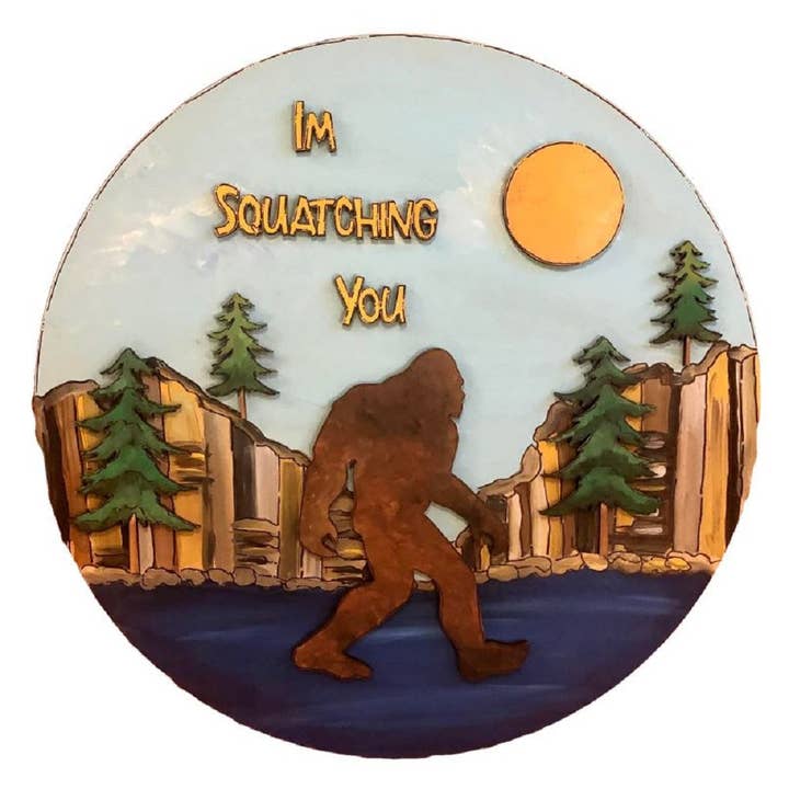 Diverse Woodworking - Vendita all'ingrosso Ritagli - Bigfoot, ritaglio in legno incompiuto, motivo «I'm squatching you», stile 11