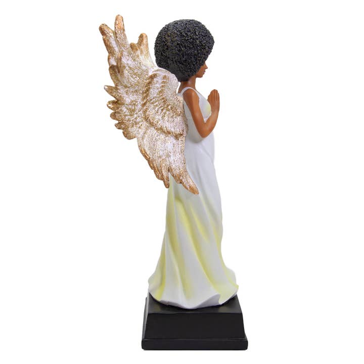 African American Expressions - Wholesale Decorative Figurine - FAN03 Golden Angel Figurine w/ Glitter Accents