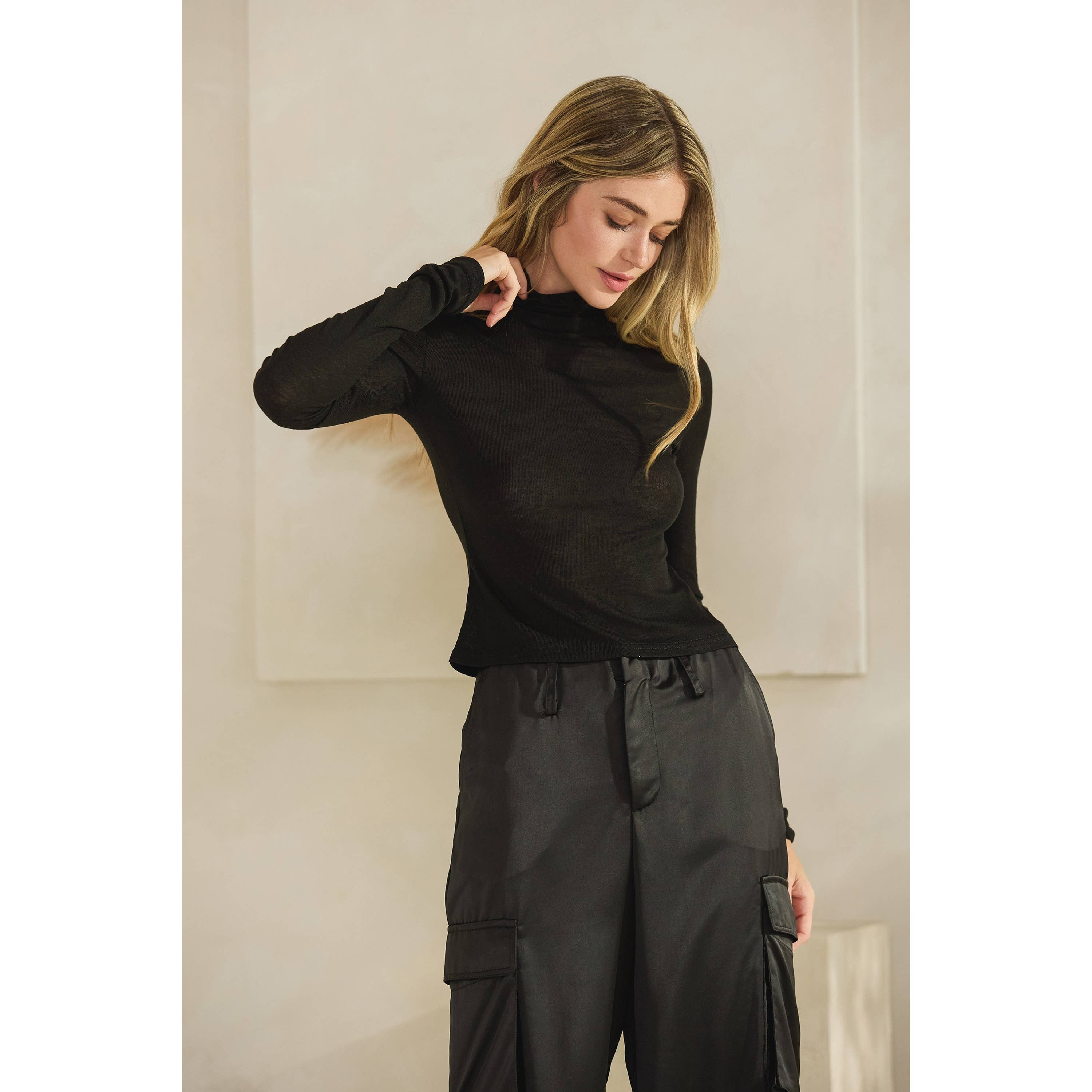 Honey Mango - Wholesale Blouse - Women's - Long sleeve sheer turtleneck top3