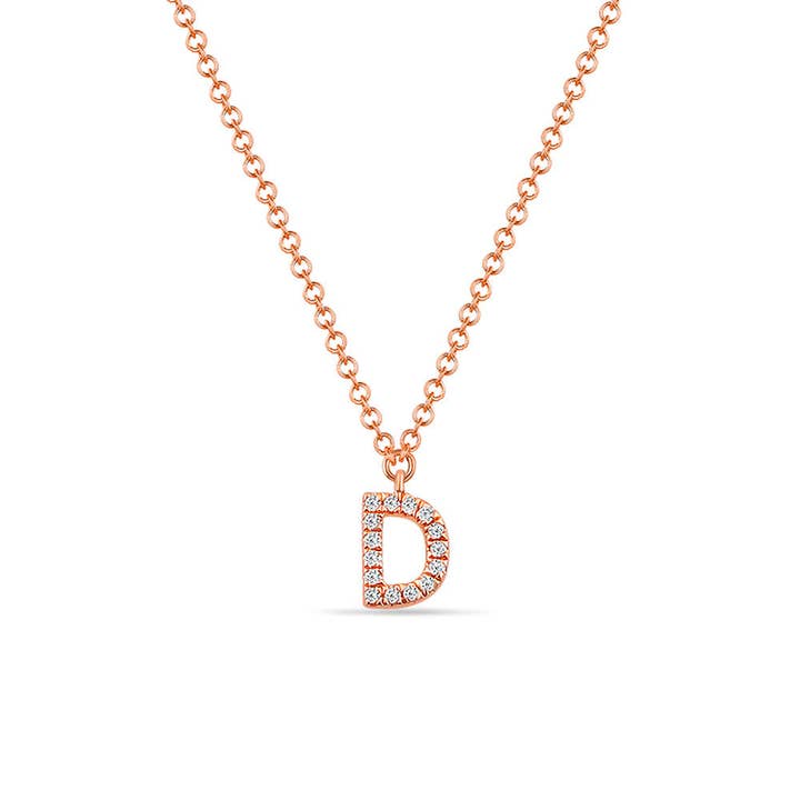 Letter “D” 14K rose gold and diamond necklace for wholesale by Leaf Jewelry