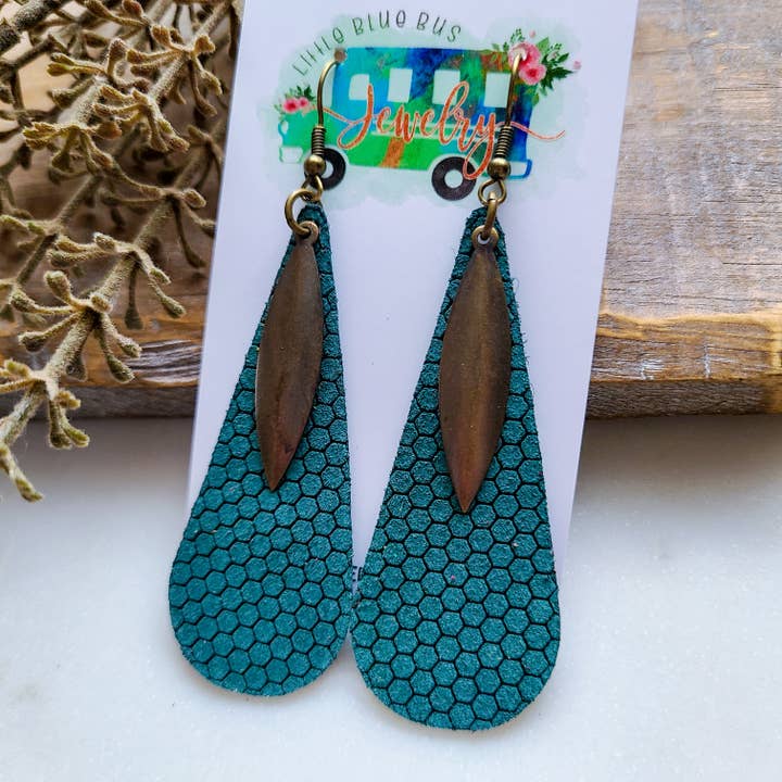 'It's Raining Jade' Raindrop Leather Earrings for wholesale by LITTLE BLUE BUS JEWELRY
